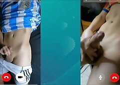 Opposing team rivals have a discreet video call hookup to jerk off after the derby