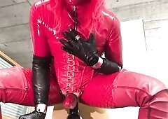 red tv floozy in leather, latex and vinyl feat. large wang, sex toy (anal) and cum fountain