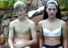 Vintage TS porn with a teenager & a young blonde twink fucking & cummin