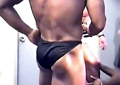Younger Bodybuilder Lubes up Backstage