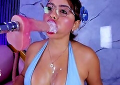 Busty Babe Deepthroats Huge Dildo Machine