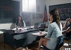 Hot chick Natalie Brooks drank large wang and enjoyed coarse screwing in classroom
