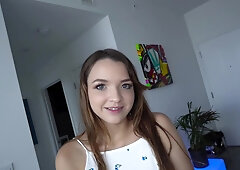 HD POV video of a brunette girlfriend giving a blowjob - Honey Hayes