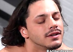 Tatted hunk JJ Knight swallowed whole by long haired Luka