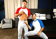 Roman Todd & David Skylar fills up baseball with bareback fuck