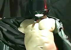 Guy In A Motorcycle Helmet Stripping Naked, Posing, Flexing and Jacking Off