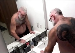 Douche, fat belly play, hairy cock solo