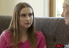 Arousing caregiver fucks hot blond lesbian