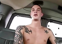Hot tattooed straight hunk is tricked into gay oral
