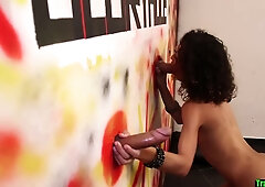 Lean t-girl blows gloryhole spears