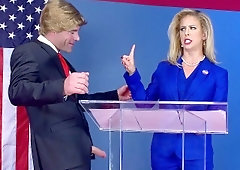 Cherie DeVille as Hillary Clayton sucks Donald Drumpf's fat cock