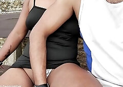 Seductive UPSKIRT at a BUS STOP and Letting a STRANGER Touch Her Twat and Make Her CUM