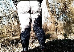 big beautiful woman mother I'd like to fuck with large booty in leggings pissing outdoors during the time that standing doggy style