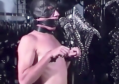 leather mask on a leash