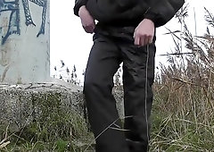 Masturbation in badly sperm covered trackies