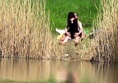 Horny mature couple enjoying wild sex action in the outdoors