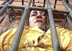 Slutty slave left in the cage to suffer BDSM movie