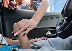 Risky masturbation for a sexy redhead at the bus stop.