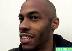 Straight black stud shows off his inked body for cash