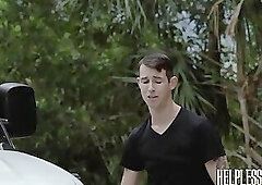 Stranded jock receives facial after banged doggy style