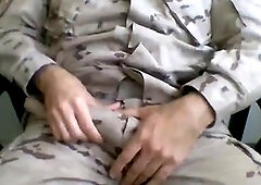 heterosexual military boy demonstrates at work