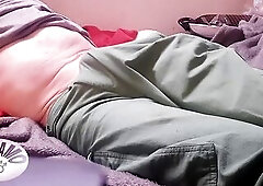MeMySelfAndMyOwn groaning spunk fountain in panties after a intensive lewd tugjob. Teasing my slim juicy body.