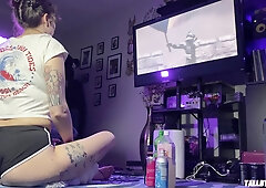 Large Booty Tomboy playing Drakengard wearing dolphin shorts (SFW MOVIE)