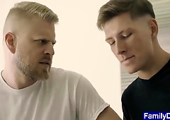 Stepdad fucks stepson while mommas home