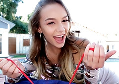 Athletic sex doll with small tits Naomi Swann opens her crack