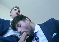 He is going deep in the bumhole while still clothed