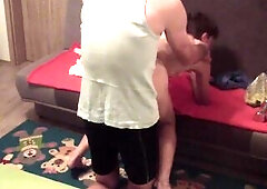 Youthful russian sporty whore beauty drilled by her tutor