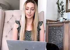 Close up with teen blonde sex doll rubbing her cunt