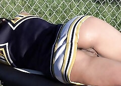 Looking up close at this cheerleader with no pants