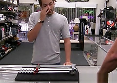 Pawnshop amateur sucking before sex on spycam