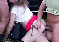 Eva's outdoor fantasy becomes reality with a wild gangbang
