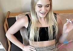 Pleasant amateur golden-haired smokes and then smokes a rod POV (Chloe Rose)