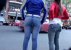 Candid video shows a huge ass in tight jeans.