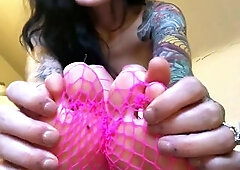 Hot brunette foot fetish play