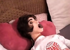 Horny blonde milf with big hooters has fun with a sex doll