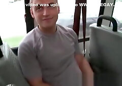 White college guy sucking cock on the bus for cash