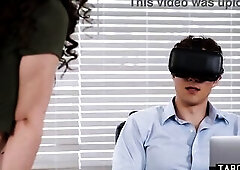 Latin chick mother I'd like to fuck maid walks in on office workers using VR goggles to get off
