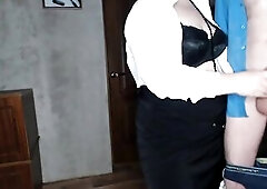 Secretary jerks off her boss