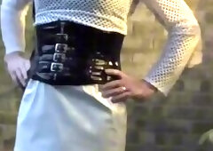 Slut Smoking in white PVC Mini Skirt