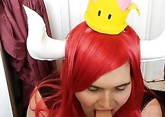 jock hungry Bowsette blowing a sex toy cosplay