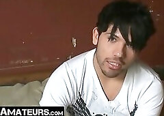 Good looking emo twink jacks off his hairy dick solo