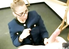 Student getting a lesson from his teacher and widens her tonsils