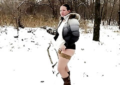 Pissing Standing mother I'd like to fuck in Winter Forest