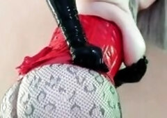 Large butt in ebony lace hose