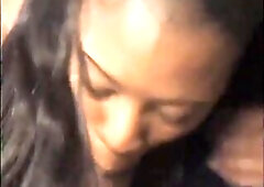 Ebony chap bangs black slut's bald twat then discharges load on her torso