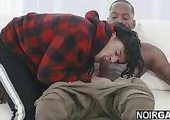 White gay fucking his straight friend's big black dick